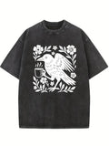 Crow Bird Coffee Lover Spooky Season Halloween Vibe Washed T-shirt