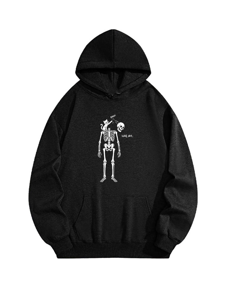 Cute Cat Boop Skeleton Well Shit Halloween Vibe Spooky Season Hoodie