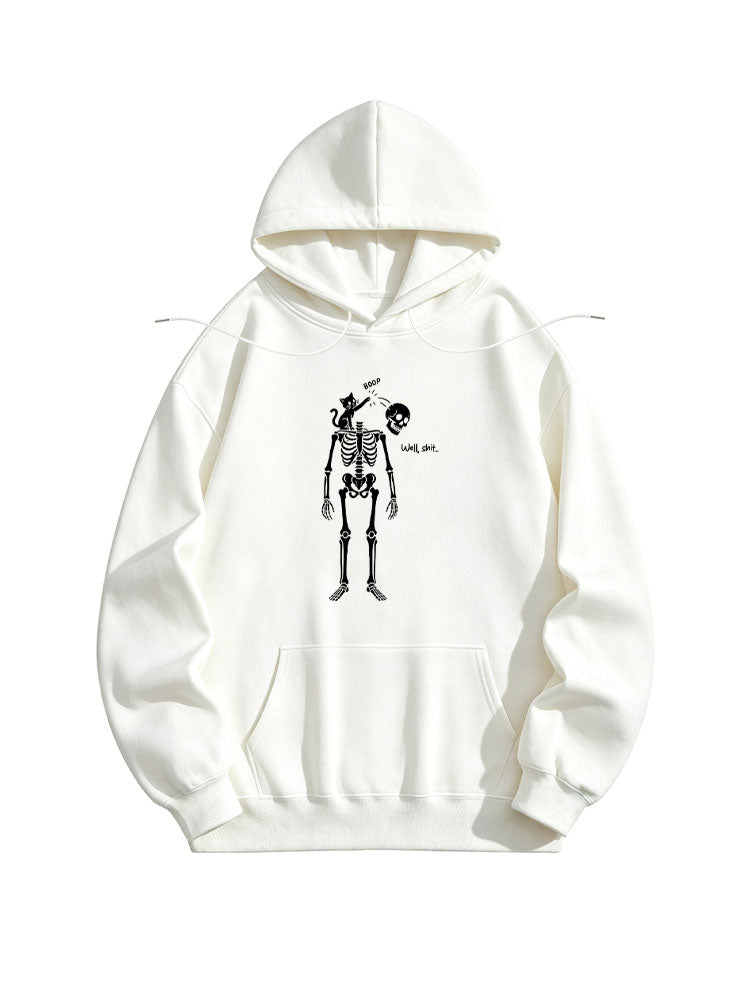 Cute Cat Boop Skeleton Well Shit Halloween Vibe Spooky Season Hoodie
