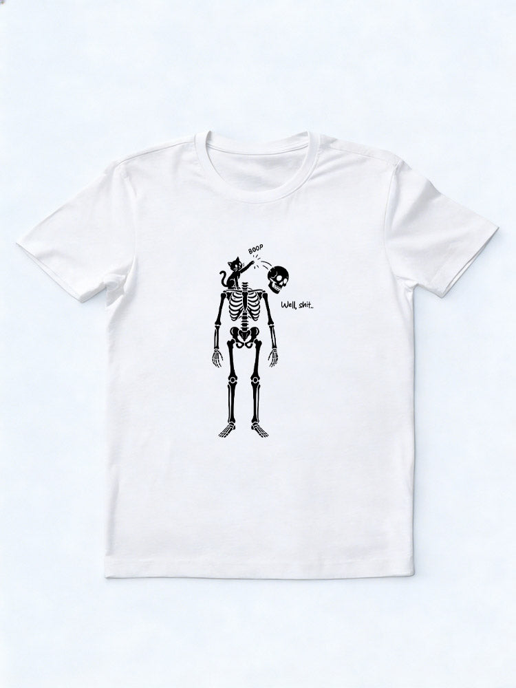Cute Cat Boop Skeleton Well Shit Halloween Vibe Spooky Season T-shirt