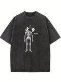 Cute Cat Boop Skeleton Well Shit Halloween Vibe Spooky Season Washed T-shirt