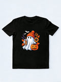 Cute Ghost Drinking Coffee Autumn Pumpkin Halloween Gift T-Shirt