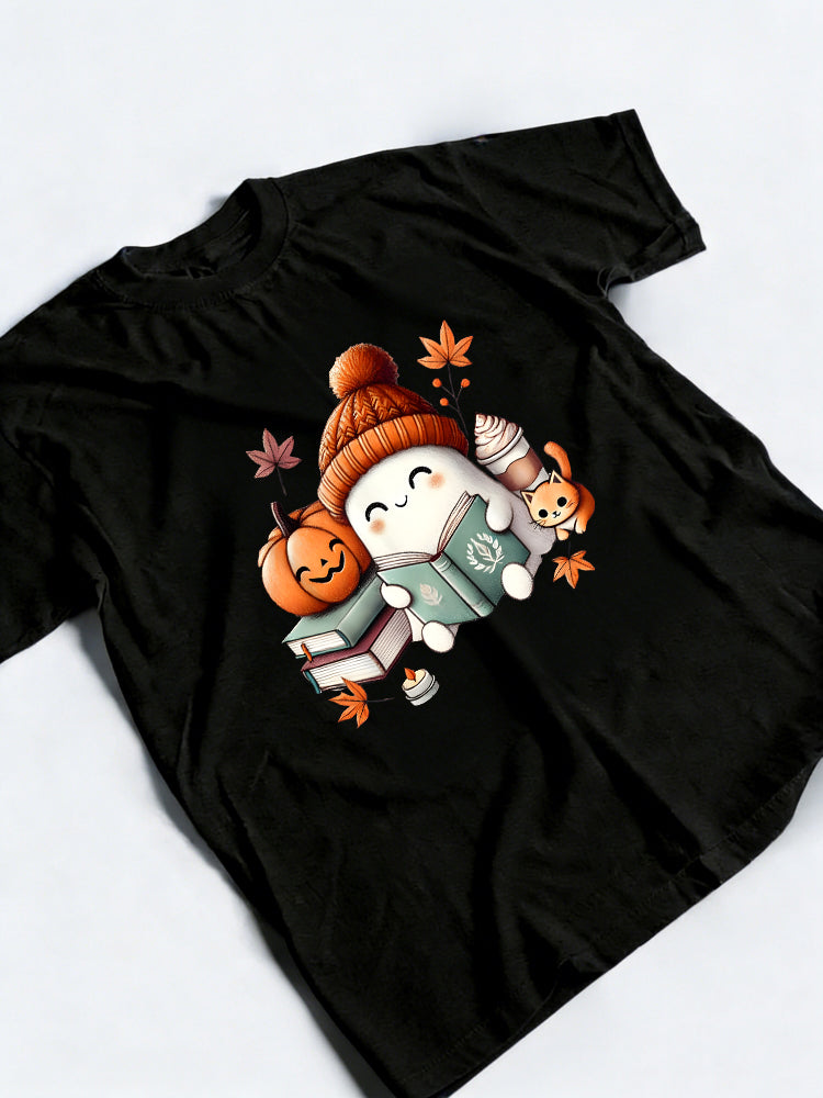 Cute Ghost Reading Book Lovers Halloween Gift T-Shirt