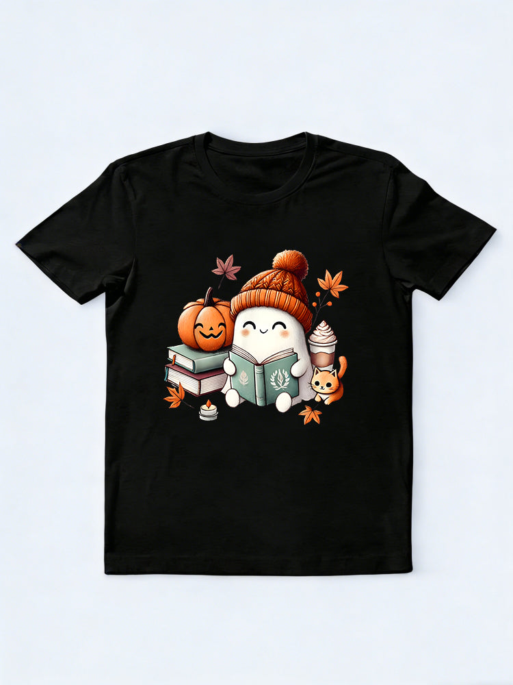 Cute Ghost Reading Book Lovers Halloween Gift T-Shirt