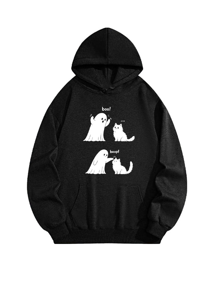 Cute Ghost and Cat Funny Halloween Boo Boop Spooky Season Vibe Hoodie