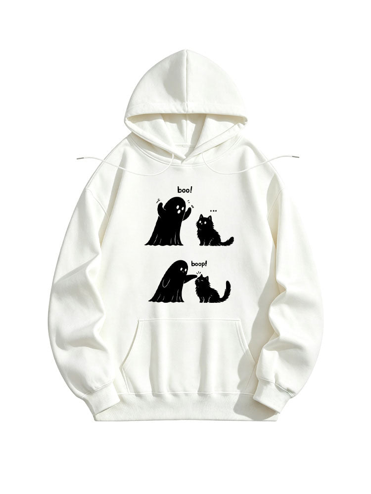 Cute Ghost and Cat Funny Halloween Boo Boop Spooky Season Vibe Hoodie