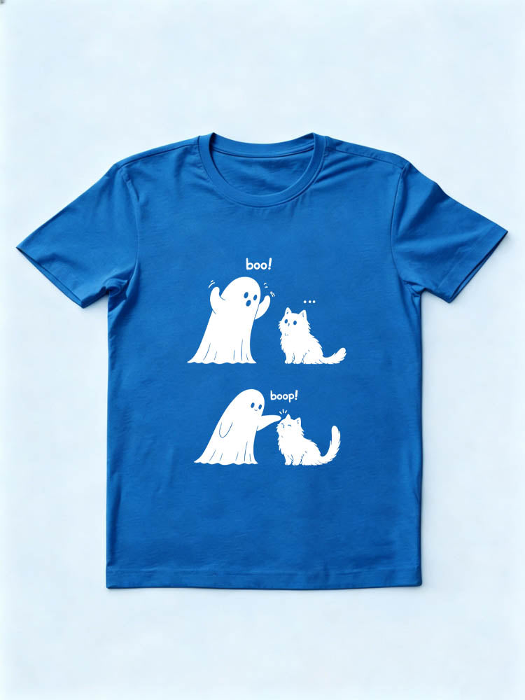 Cute Ghost and Cat Funny Halloween Boo Boop Spooky Season Vibe T-shirt