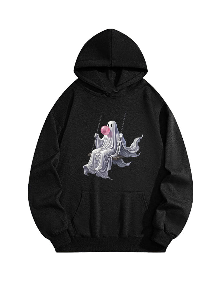 Cute October Ghost Swing Spooky Season Halloween Vibe Hoodie