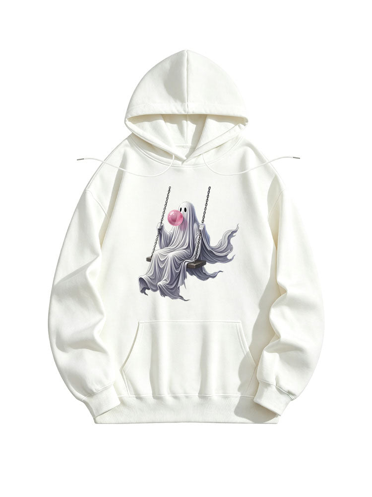 Cute October Ghost Swing Spooky Season Halloween Vibe Hoodie