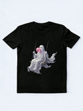 Cute October Ghost Swing Spooky Season Halloween Vibe T-shirt