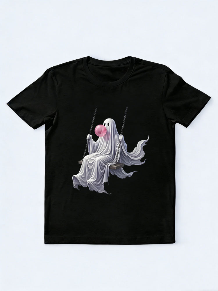 Cute October Ghost Swing Spooky Season Halloween Vibe T-shirt
