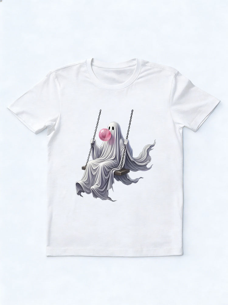 Cute October Ghost Swing Spooky Season Halloween Vibe T-shirt
