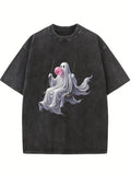 Cute October Ghost Swing Spooky Season Halloween Vibe Washed T-shirt