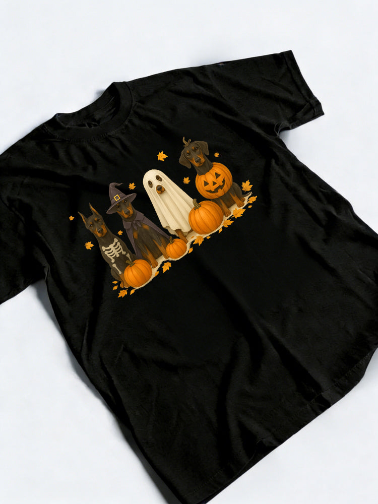 Doberman Halloween Fall Dogs Pumpkin Ghosts Halloween Gift T-Shirt