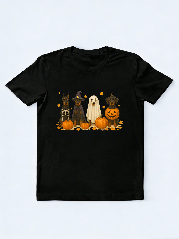 Doberman Halloween Fall Dogs Pumpkin Ghosts Halloween Gift T-Shirt