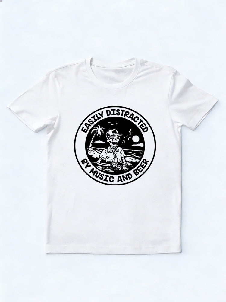 Easily Distracted By Music And Beer Music Lover Family& Friend Birthday Gift T-shirt