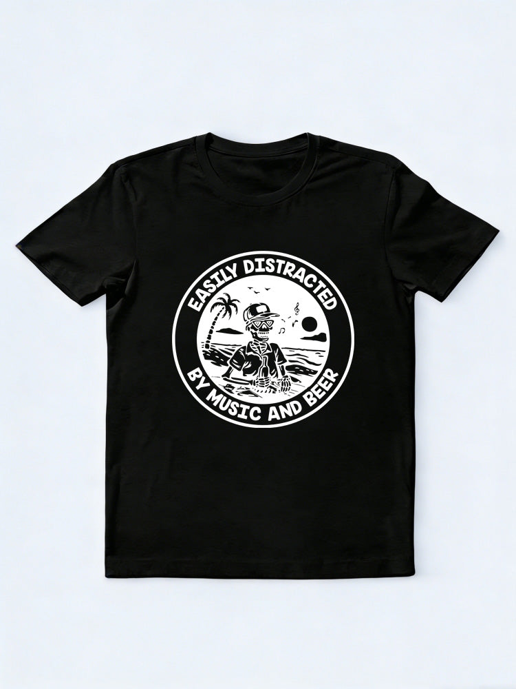 Easily Distracted By Music And Beer Music Lover Family& Friend Birthday Gift T-shirt