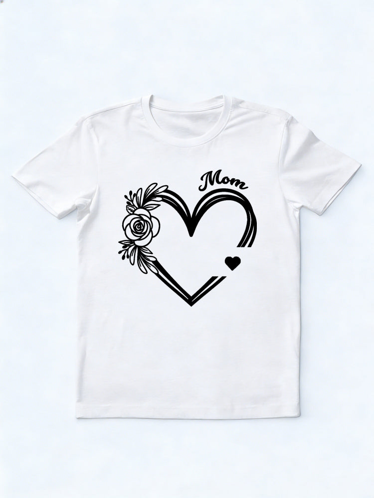 Flower Heart Love Mom Happy Mother's Day Printed T-shirt