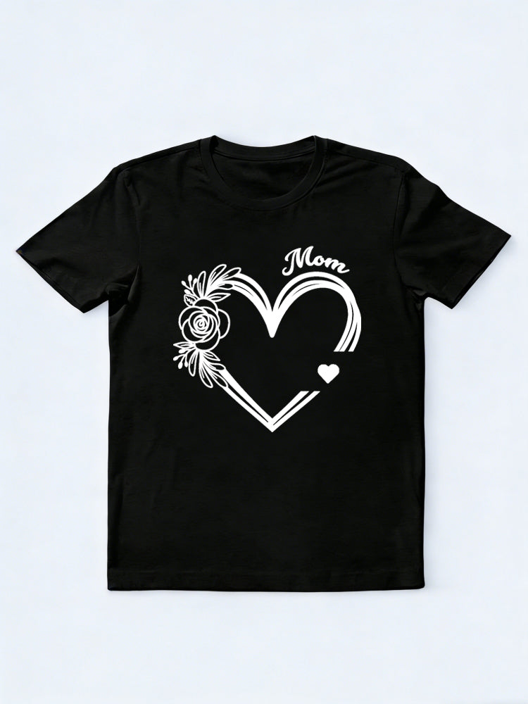 Flower Heart Love Mom Happy Mother's Day Printed T-shirt