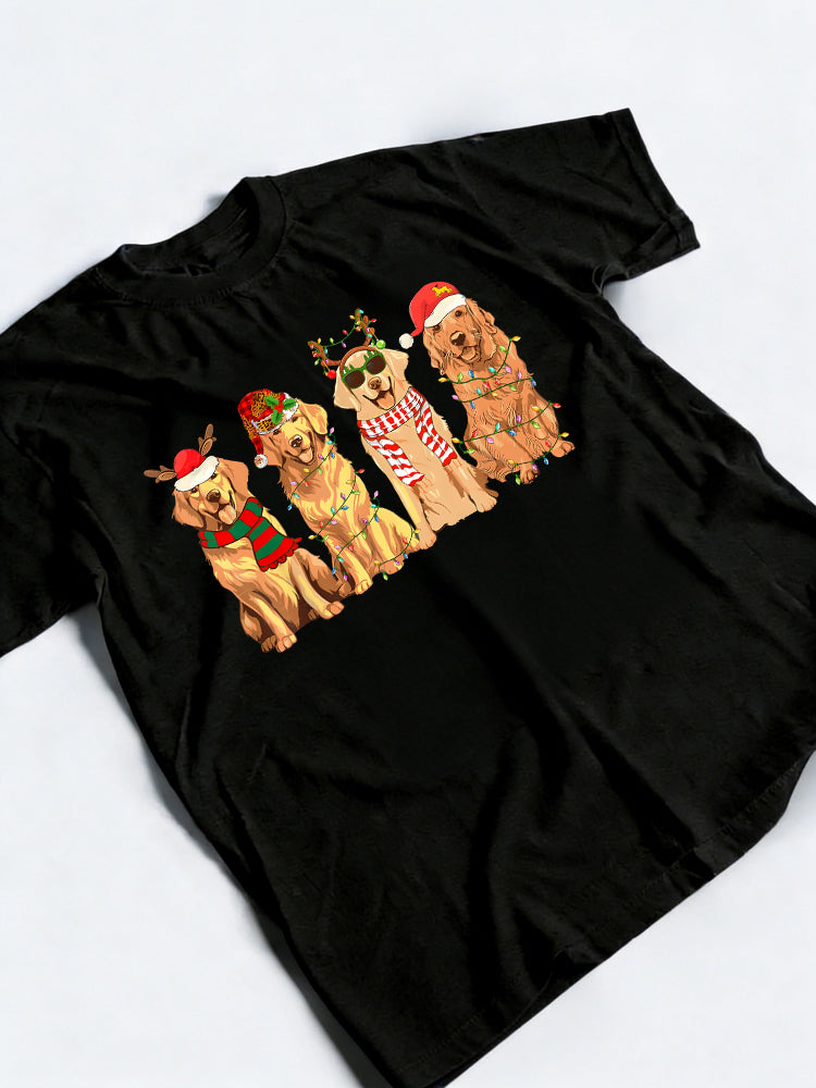 Funny Dogs Golden Retriever Xmas Lights Dog Lover Christmas Gift T-shirt