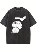 Funny Hand Pats Pet Dog Head Washed T-shirt