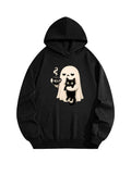Funny Spooky Season Meh Coffee Ghost Holding Black Cat Halloween Vibe Hoodie