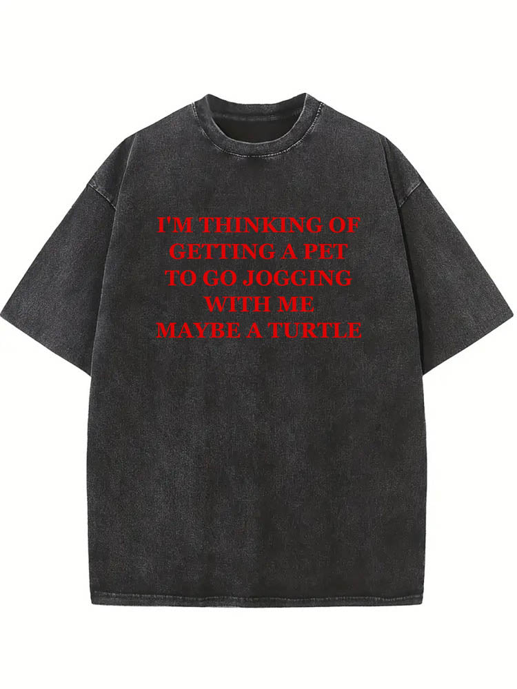 Getting A Turtle Pet To Go Jogging With Me Christmas Season Vibe Washed T-shirt