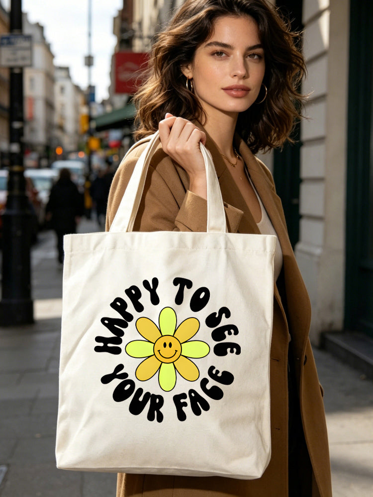 Gift Happy To See Your Face Back To School Canvas Tote Bag