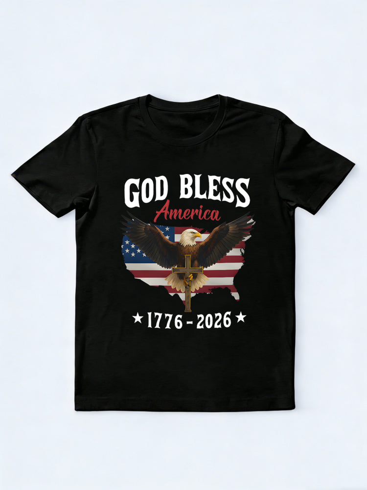 God Bless America Eagle Cross 1776-2026 Gift T-shirt