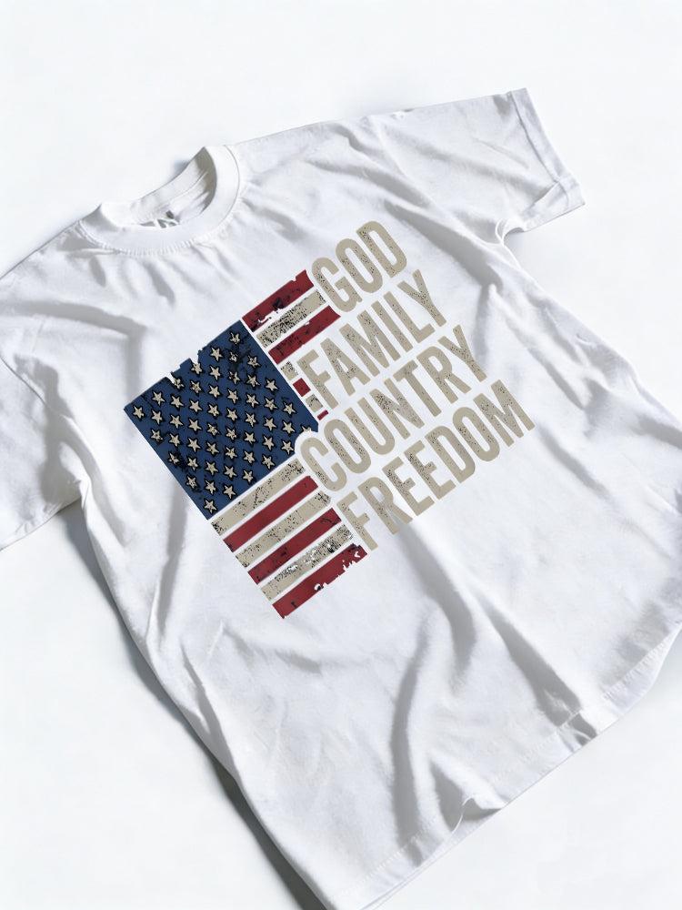 God Family Country Freedom - 4th July USA Christian Gift T-Shirt