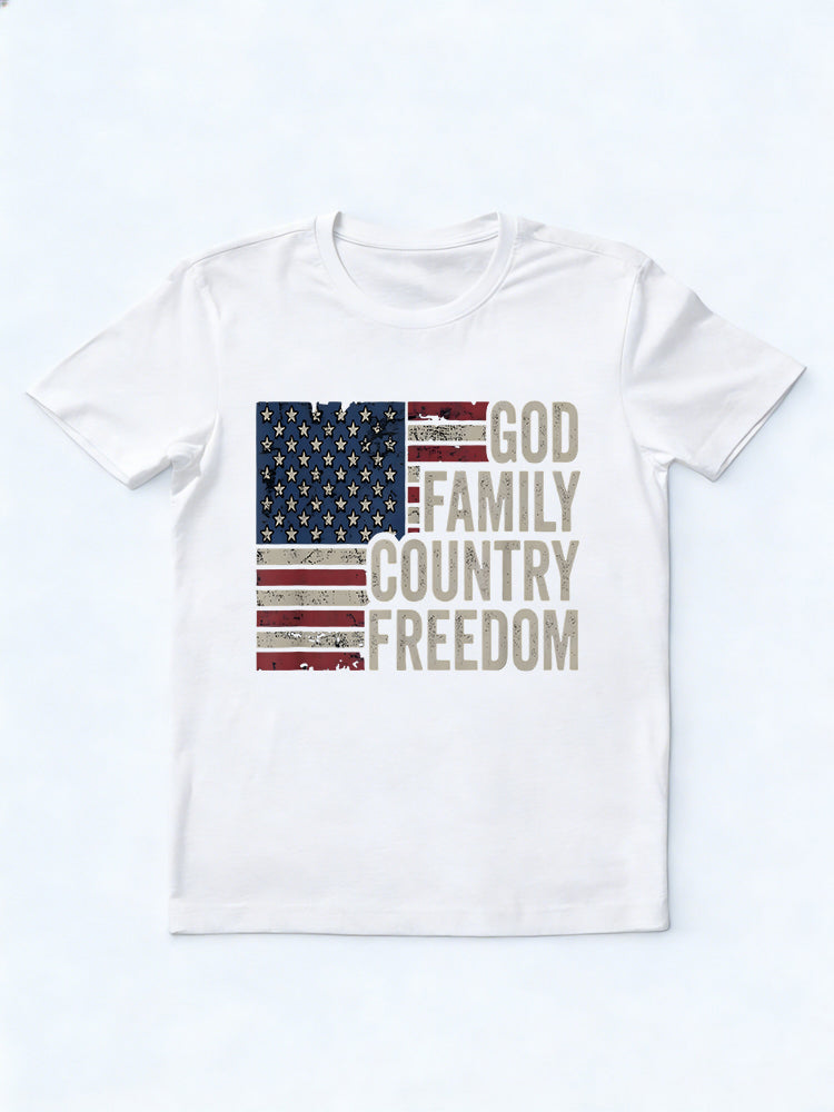 God Family Country Freedom - 4th July USA Christian Gift T-Shirt