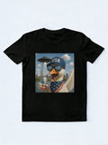 Goose Selfie With Alien UFO American Flag Independence Day Gift T-Shirt
