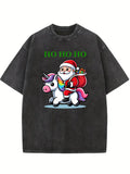 HO HO HO Santa Unicorn Christmas Season Vibe Washed T-shirt