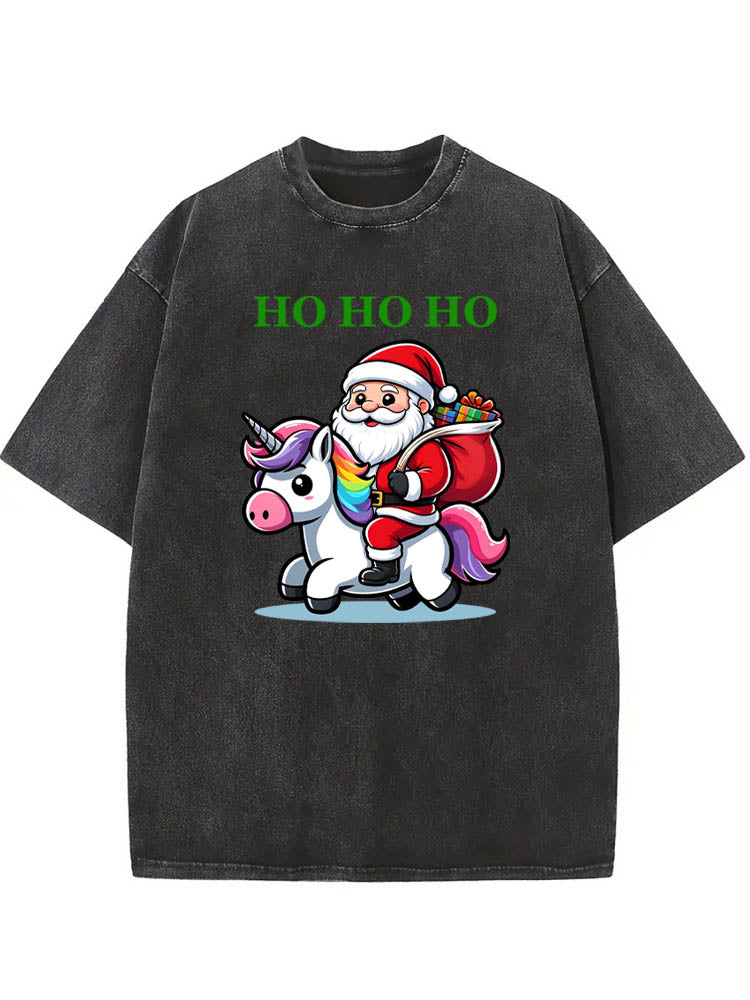 HO HO HO Santa Unicorn Christmas Season Vibe Washed T-shirt