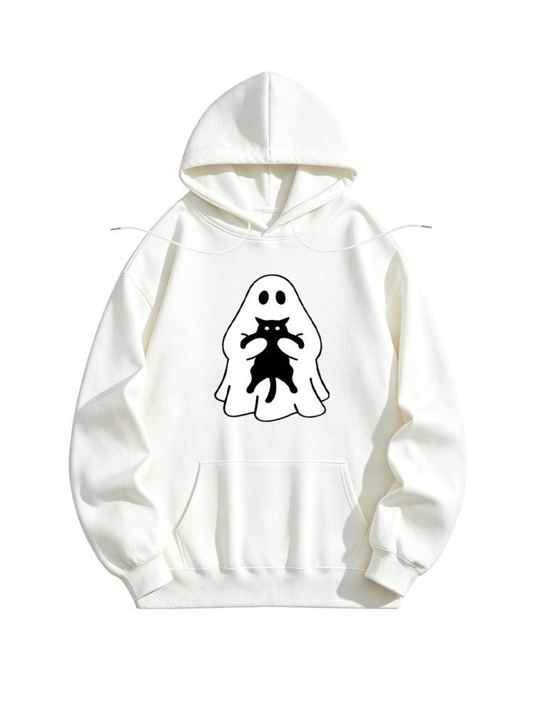 Halloween Boo Ghost Catches Cat Spooky Season Vibe Hoodie