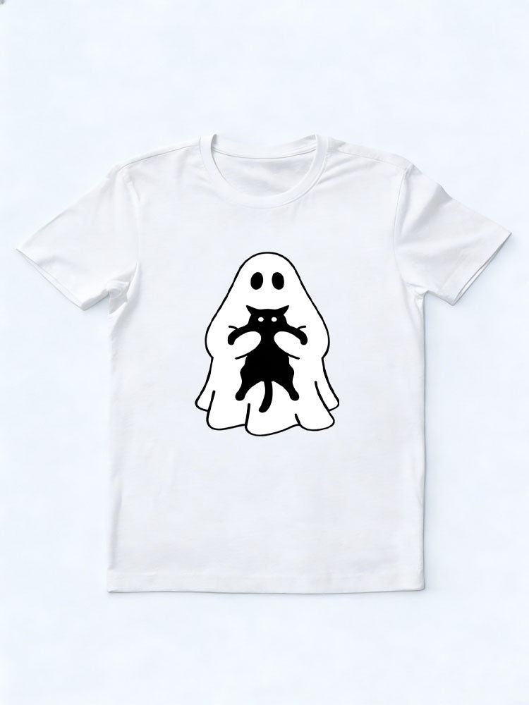 Halloween Boo Ghost Catches Cat Spooky Season Vibe T-shirt
