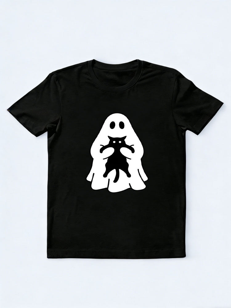 Halloween Boo Ghost Catches Cat Spooky Season Vibe T-shirt