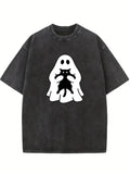 Halloween Boo Ghost Catches Cat Spooky Season Vibe Washed T-shirt
