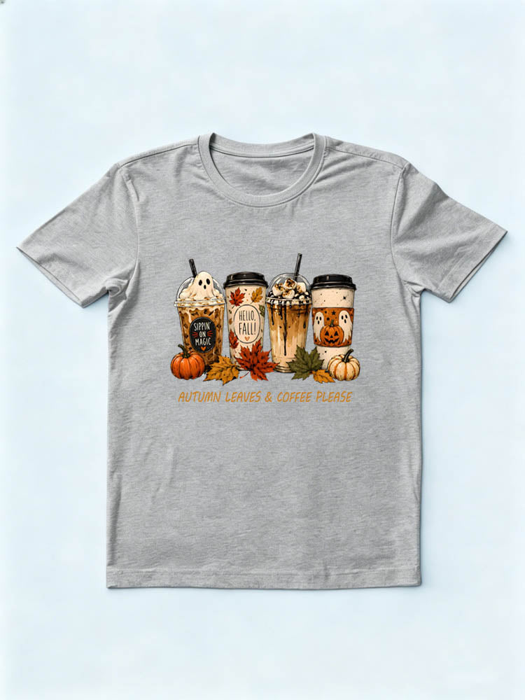 Halloween Pumpkin Spice Ghost Coffee Cup Spooky Season Vibe T-shirt