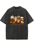 Halloween Pumpkin Spice Ghost Coffee Cup Spooky Season Vibe Washed T-shirt