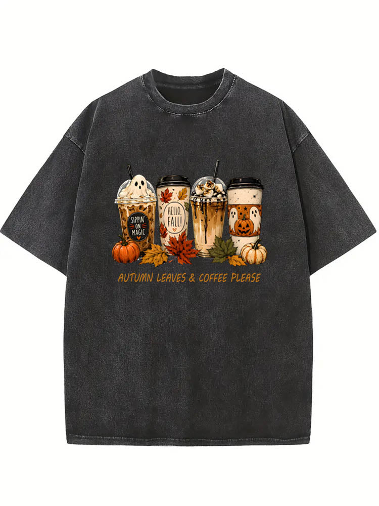 Halloween Pumpkin Spice Ghost Coffee Cup Spooky Season Vibe Washed T-shirt