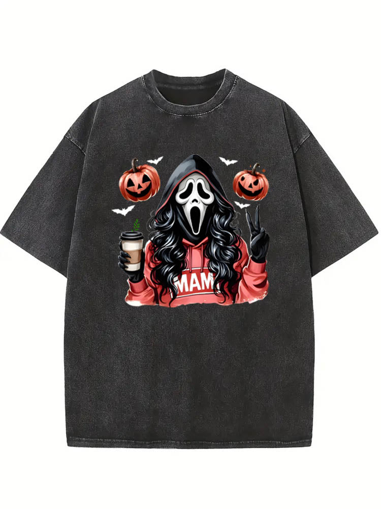 Halloween Scary Killer Mama Spooky Season Vibe Washed T-shirt