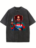 Scary Halloween Killer Mama Spooky Season Vibe Washed T-shirt