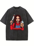 Halloween Scary Killer Mama Spooky Vibe Washed T-shirt