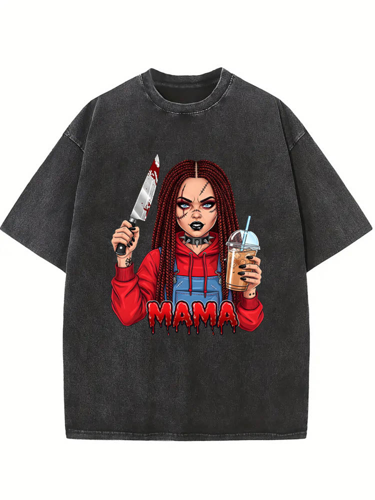 Halloween Scary Killer Mama Spooky Vibe Washed T-shirt