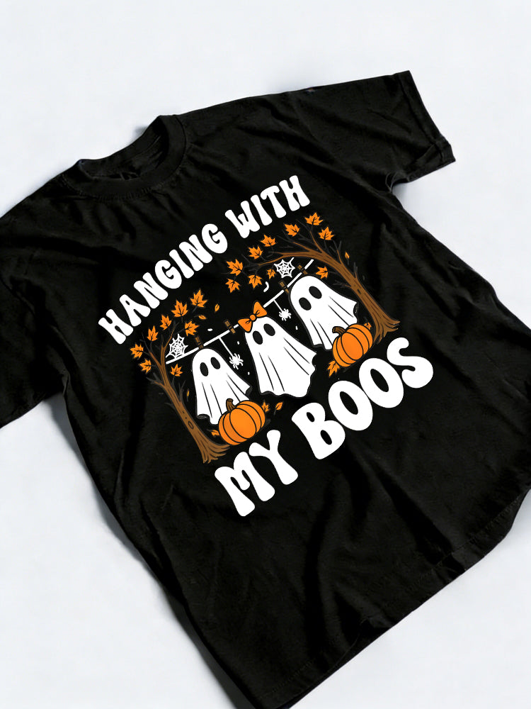 Hanging With My Boos Cute Ghost Halloween Preppy Spooky Fall Halloween Gift T-Shirt