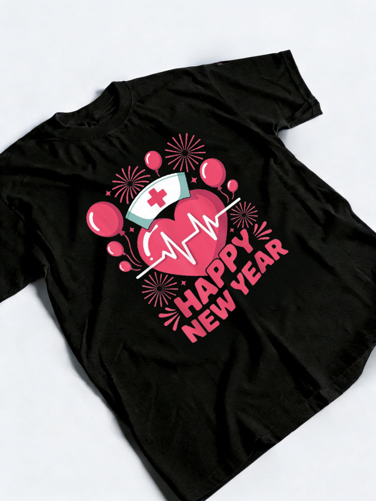 Happy New Year Nurse Heartbeat New Year Gift T-Shirt