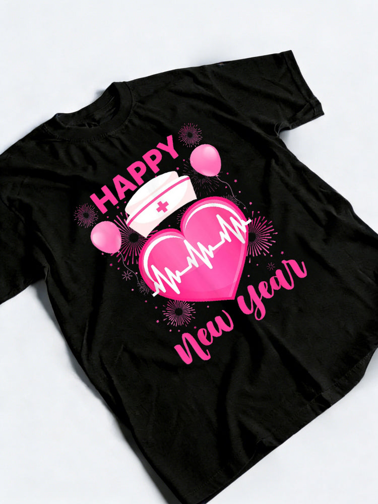 Happy New Year Party Nurses Heartbeat New Year Gift T-Shirt