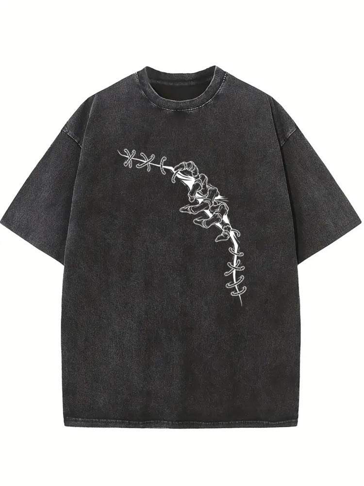 Haunted Halloween Skeleton Hand Spooky Season Vibe Washed T-shirt
