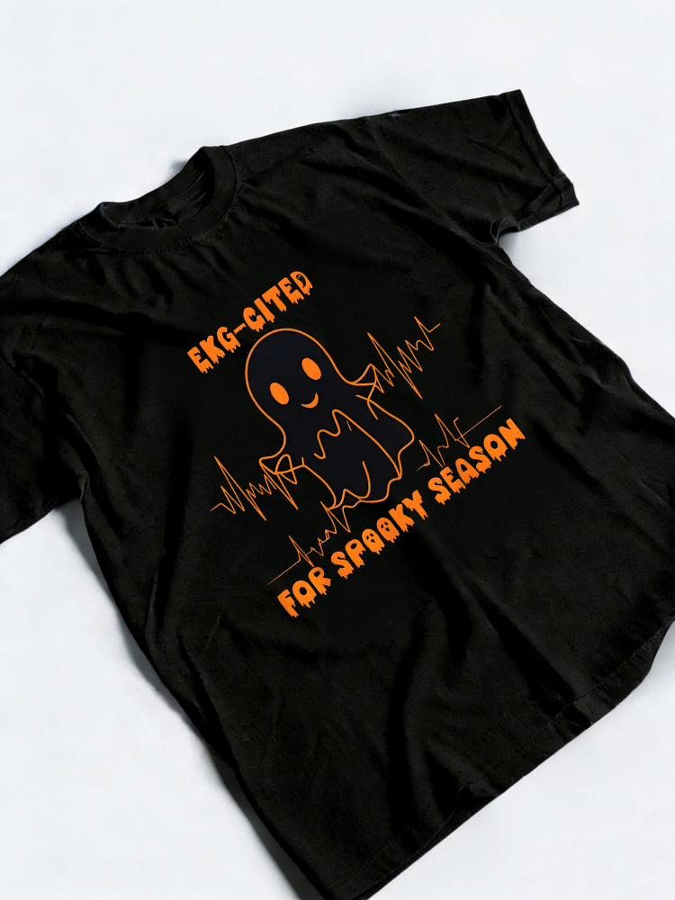 Heartbeat EKG Cited Spooky Cardiac Nurse Ghost Halloween Gift T-Shirt